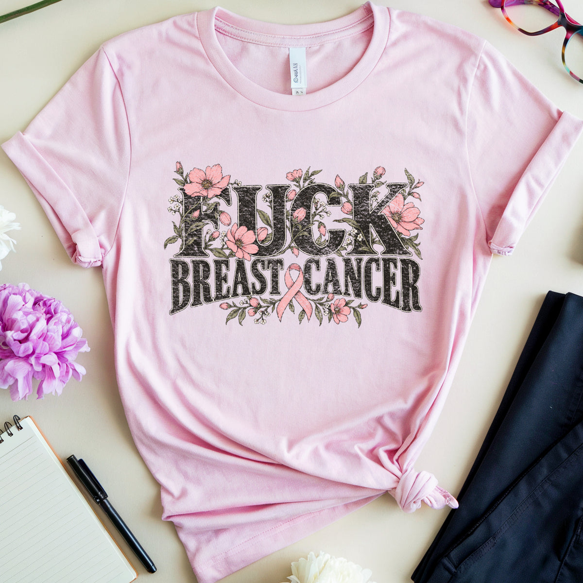 F*ck Breast Cancer Floral T-Shirt